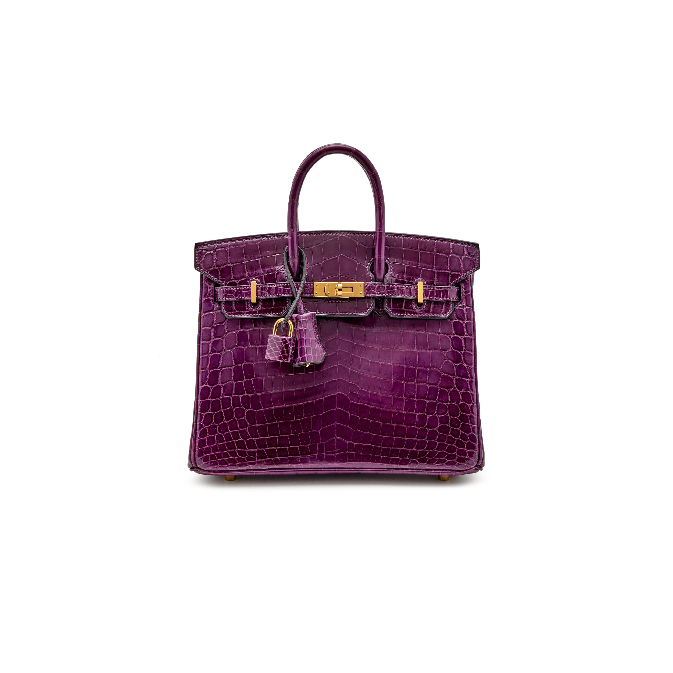 HERMÈS MASTER BIRKIN 25 CROCODILE LEATHER TUSCAN PURPLE GOLD BUCKLE H041354CK42 (25*20*13cm)